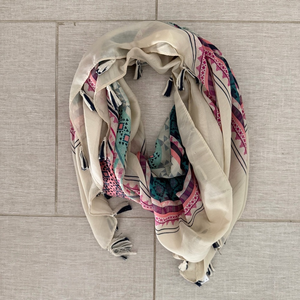 BP Cream and Pink Geometric Scarf